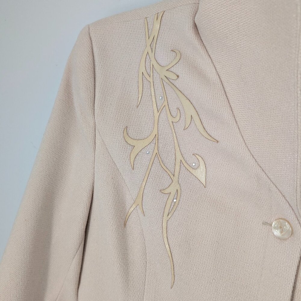 Cream Boutique Statement Coat w/ Artistic Appliqué & Hardware | Women’s 12